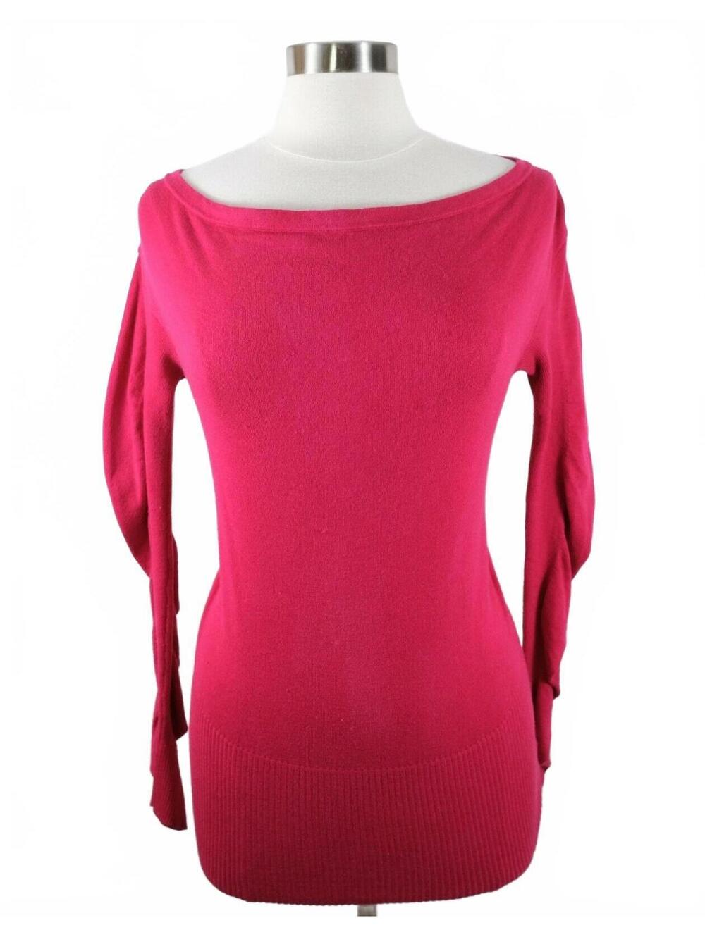Guess Womens Wool Blend Boat Neck Solid Red Tunic Sweater Medium
